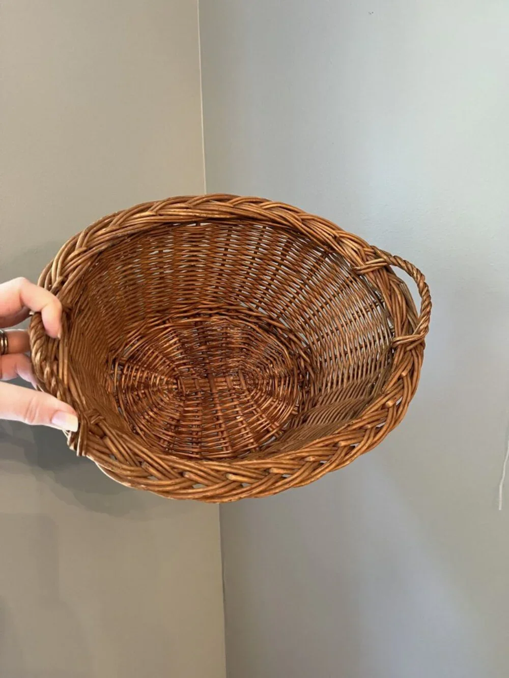 Vintage Wicker Laundry Basket Small Size French Country